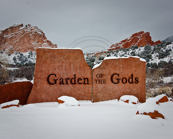 Garden of the Gods entrance in winter