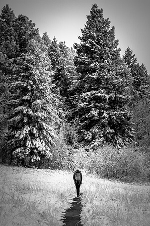 Winter hiker, Eagle Pass Trail, Spruce Mountain, Douglas County