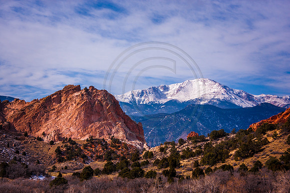 Pikes Peak viewed from Garden of the Gods, Colorado Springs, Colorado, 18 Feb 2010