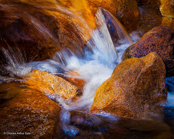 Cascading stream at first light, The Crags, Pike National Forest