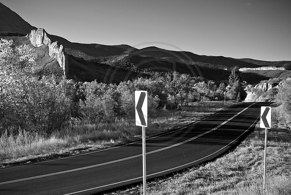 Warning signs along Highway of the Legends, Canucho Canyon, Colorado