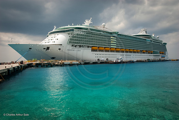 Freedom of the Seas tied up in harbor of San Miguel de Cozumel, Quintana Roo