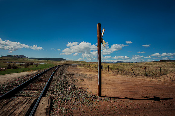 Early morning on Noe Road at the AT&SF Railway crossing , Douglas County, Colorado