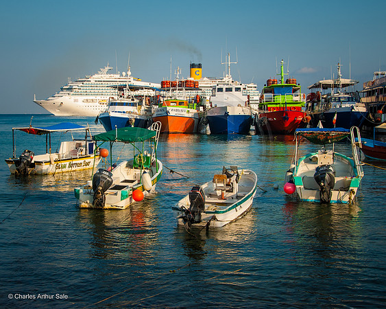 Boats large and small in harbor of San Miguel de Cozumel, Quintana Roo