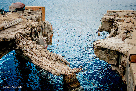 Demolished mooring in harbor of San Miguel de Cozumel, Quintana Roo